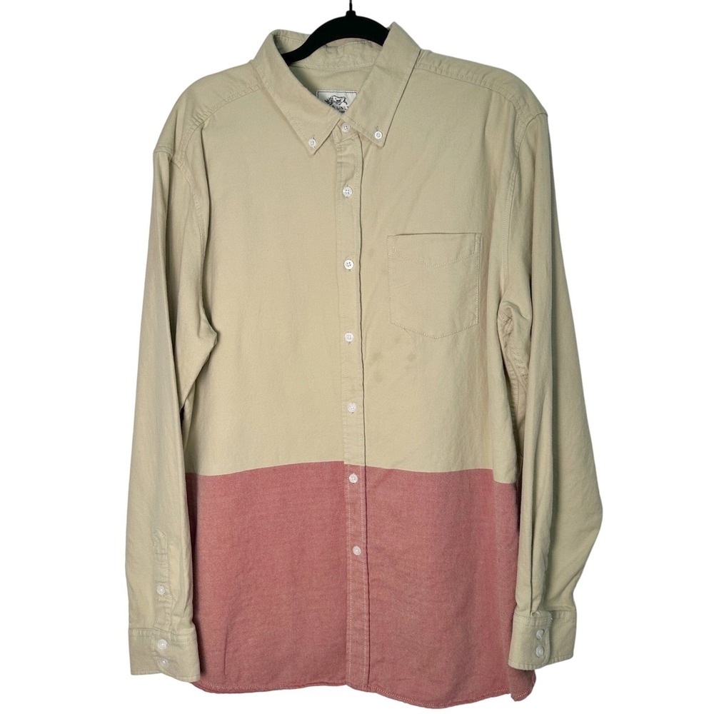 Ecko Unltd Button Down Men XL Tan Red Colorblock Long Sleeve Shirt